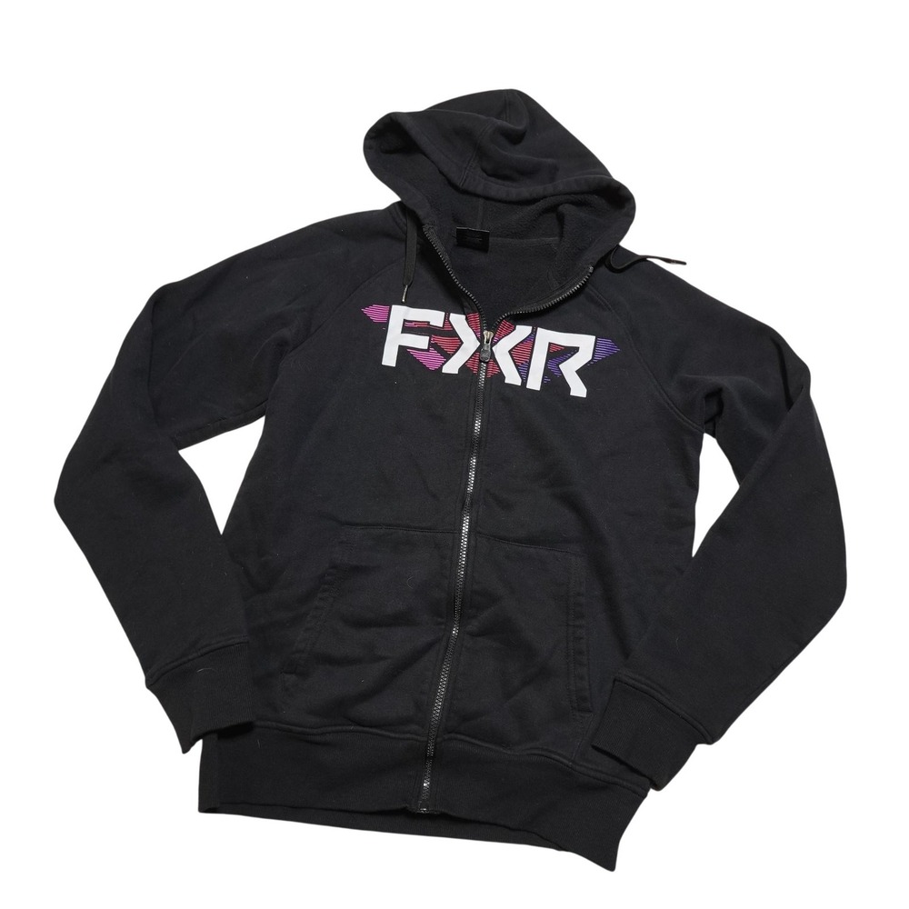 FXR Hoodie Sweatshirt Mens Small Black Full Zip Fleece Racing Logo Graphic
